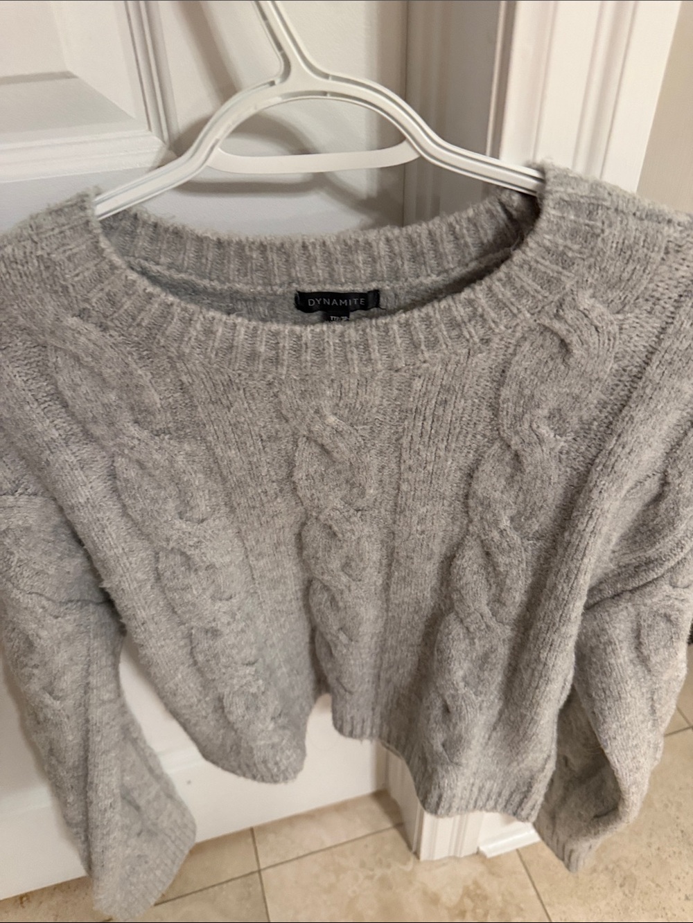 Dynamite Gray Cable-Knit Crew Sweater